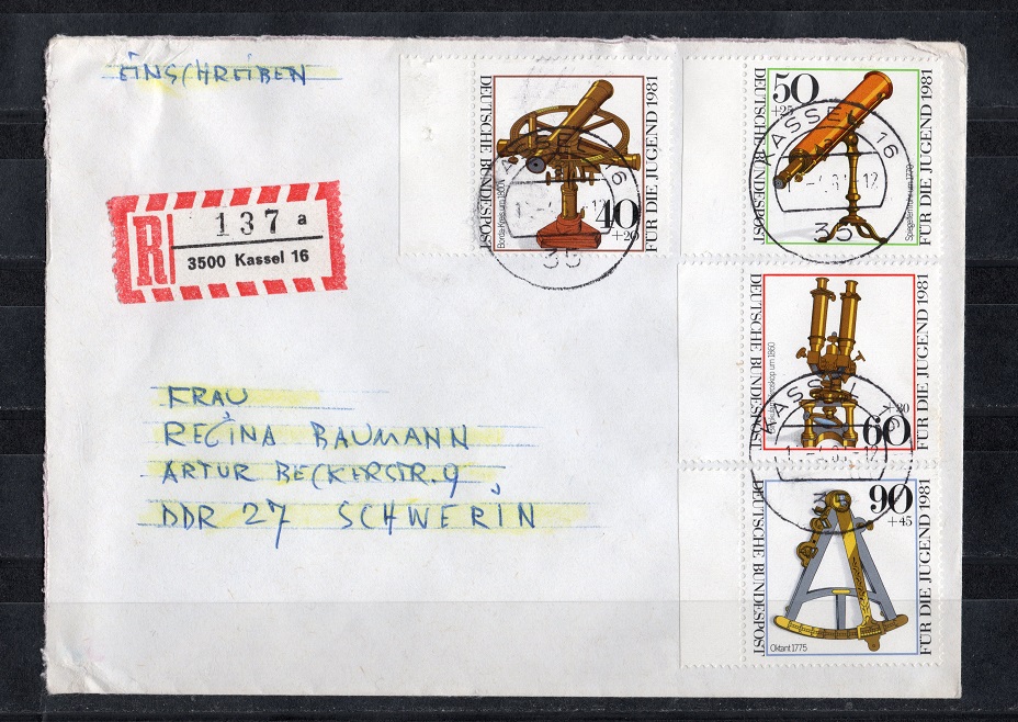  BRD 1981 Einschreiben mit Mi.1090-1093 Echt gelaufen   