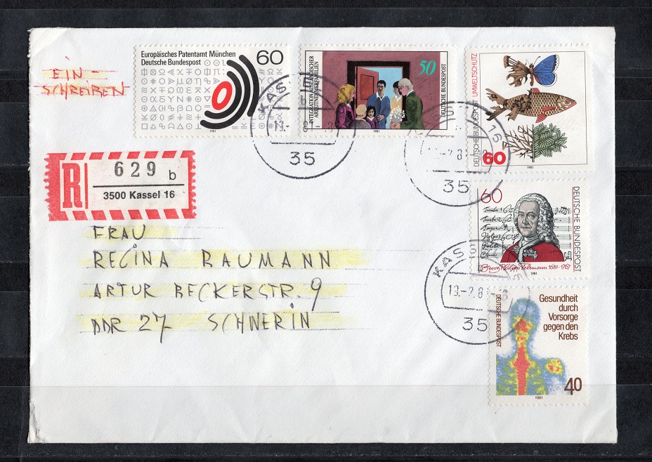  BRD 1981 Einschreiben mit Mi.1085-1089 Echt gelaufen   