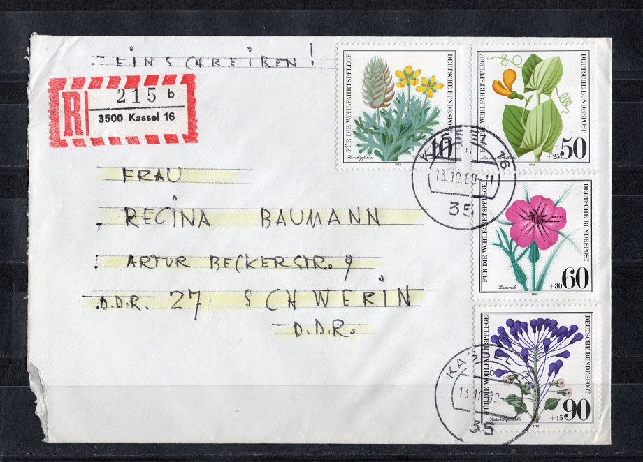  BRD 1980 Einschreiben mit Mi.1059-1062 Echt gelaufen   