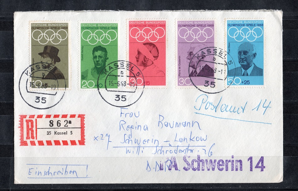  BRD 1968 Einschreiben mit Mi.561-565 Echt gelaufen   