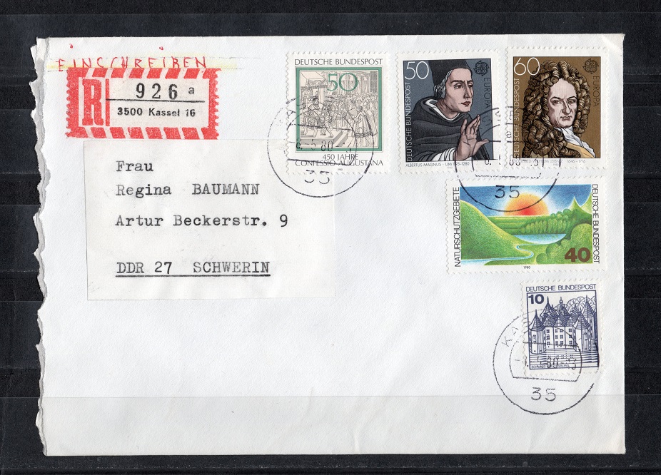 BRD 1980 div. Marken zw. Mi.1049-1067 auf 2 Einschreiben/ Echt gelaufen/ s.scan