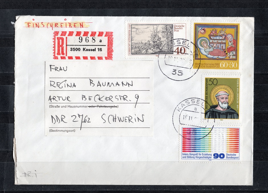  BRD 1980 div. Marken zw. Mi.1049-1067 auf 2 Einschreiben/ Echt gelaufen/ s.scan   
