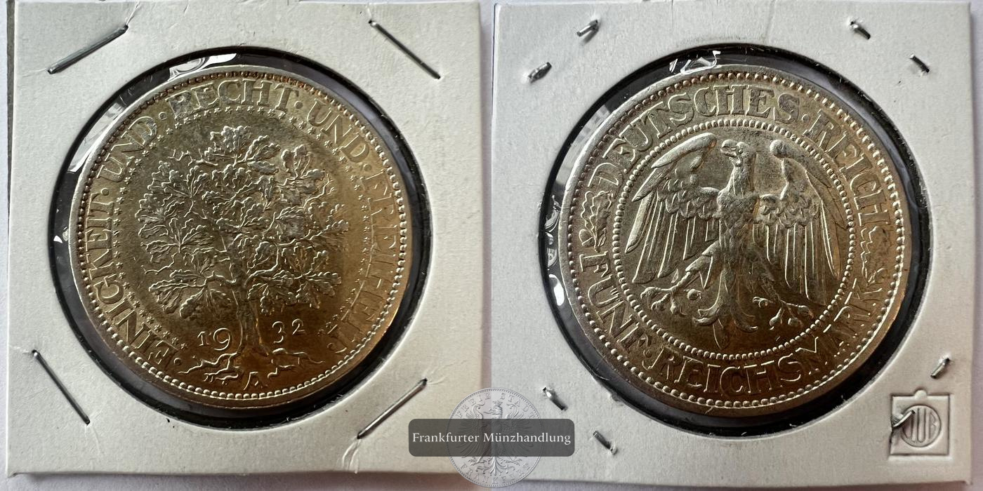  Deutschland 5 Reichsmark 1932 A FM-FRANKFURT KM#56 Feinsilber: 12,5g   