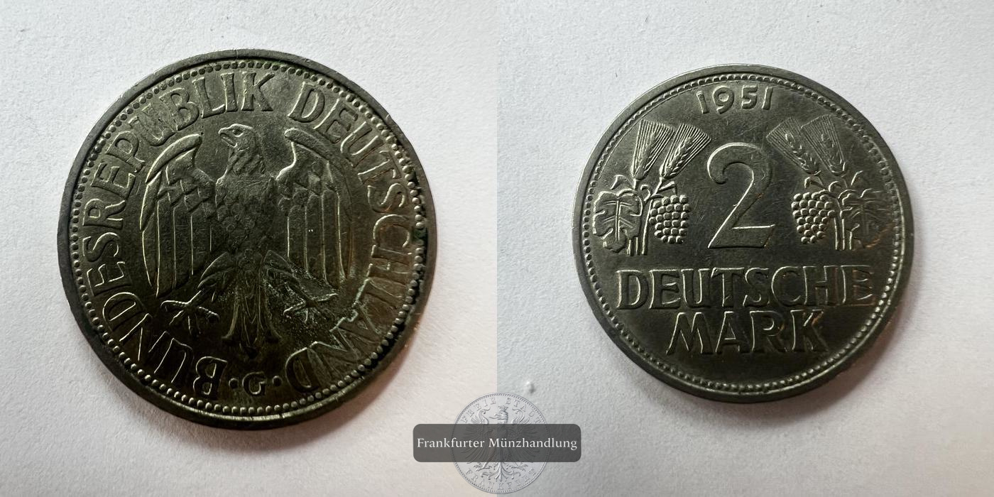 Deutschland 2 Mark 1951 G FM-Frankfurt KM#111 CuNi: 7g   
