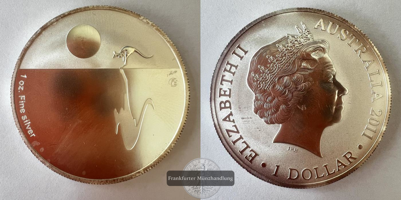  AUSTRALIA 1 Dollar Elizabeth II 2011 (Kangaroo at Sunset) FM-FRANKFURT KM#1762 Feinsilber: 31,07g   