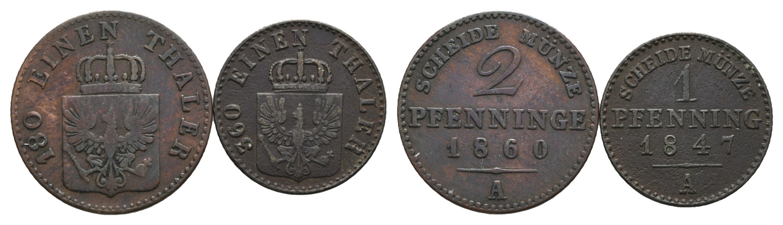  Altdeutschland; 2 Kleinmünzen 1860/1847   