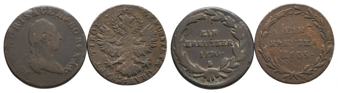  Altdeutschland; 2 Kleinmünzen 1790/1809   