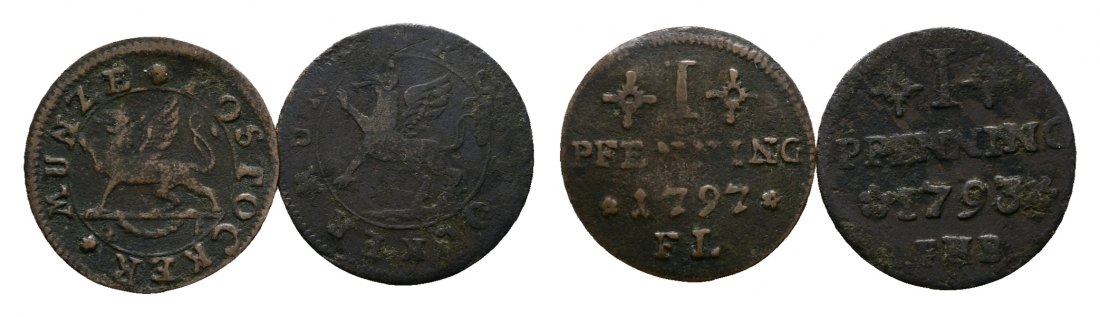  Altdeutschland; 2 Kleinmünzen 1797/1793   