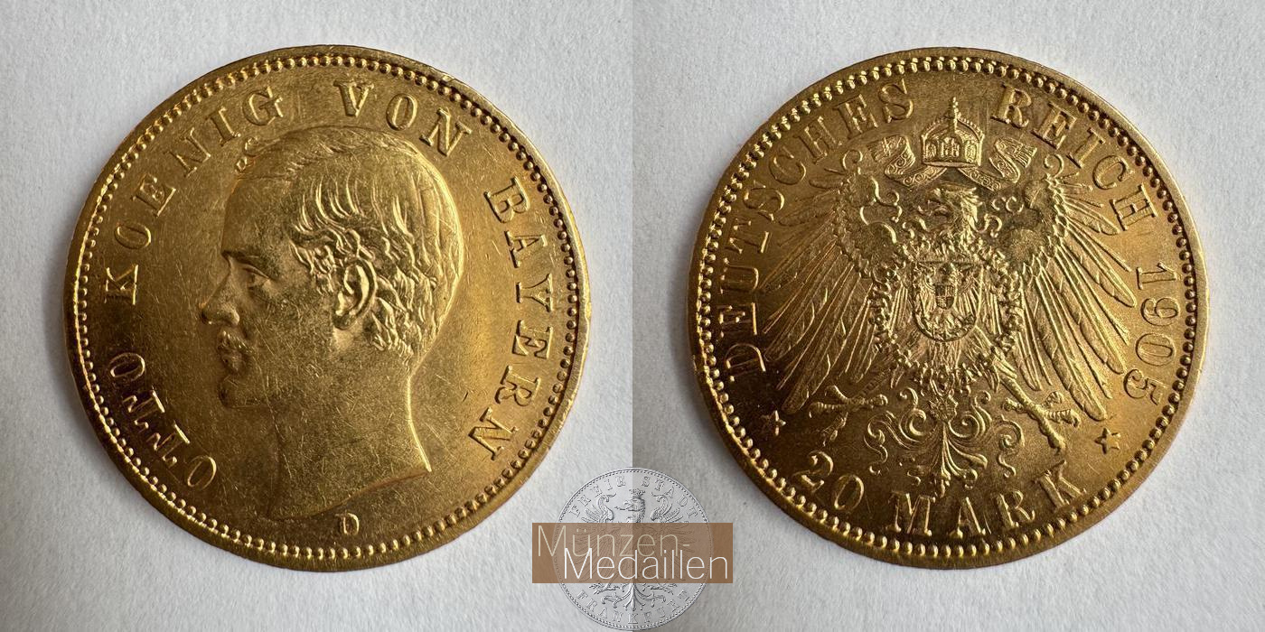 Bayern, Kaiserreich 20 Mark MM-Frankfurt KM#920 Feingold: 7,17g Otto 1905 D 