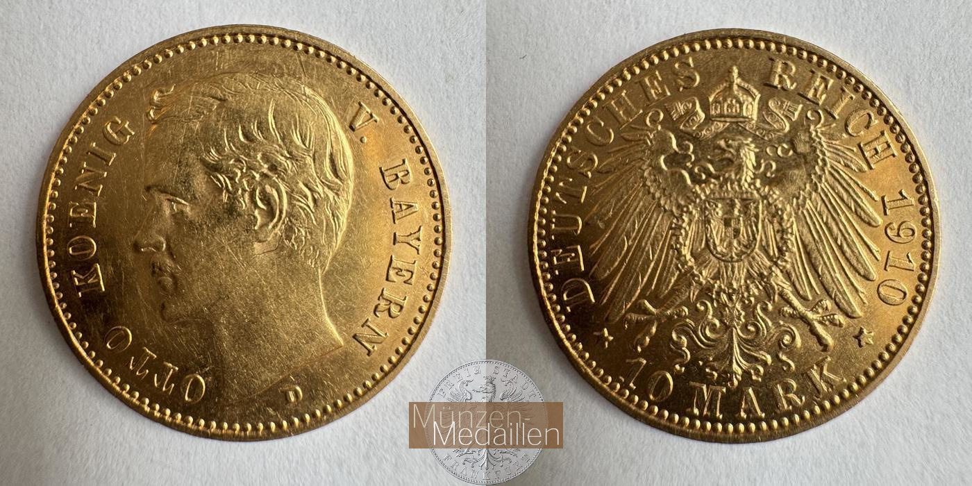  Dt. Reich Bayern, 10 Mark 1910 D Otto MM-Frankfurt KM#994 Feingold: 3,584g   