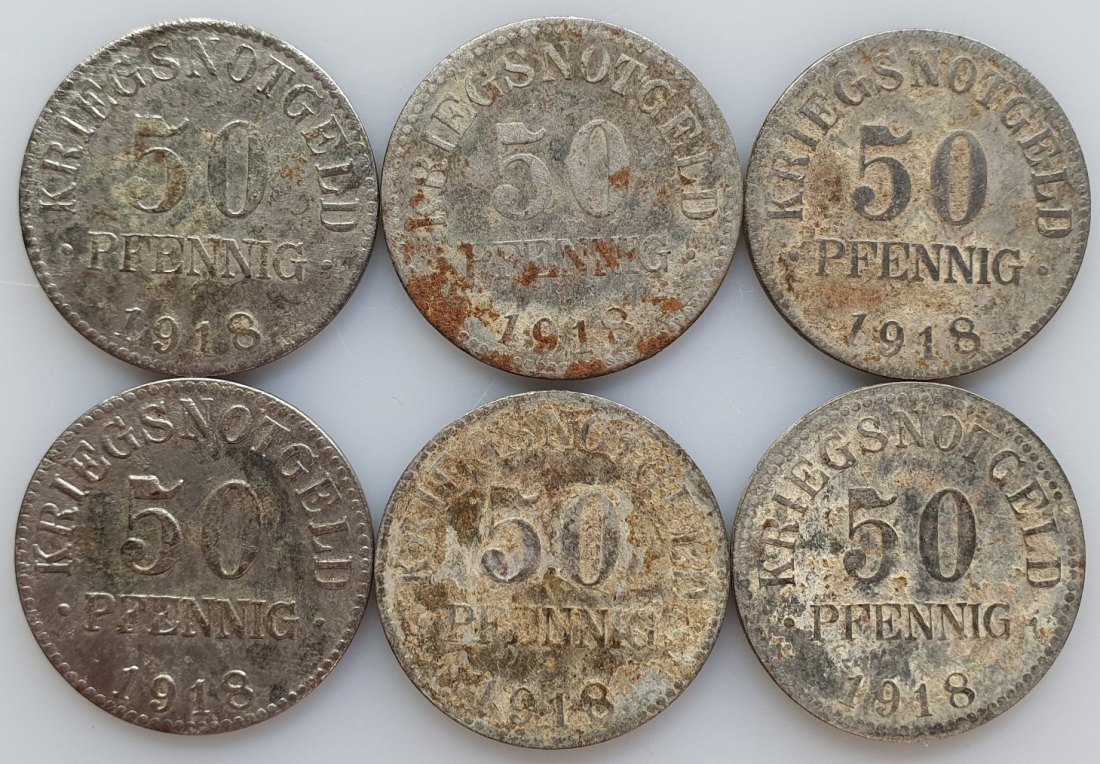 BRAUNSCHWEIG: KRIEGSNOTGELD: 50 Pfennig 1918 / HERZOGTUM 6 Münzen Konvolut #8