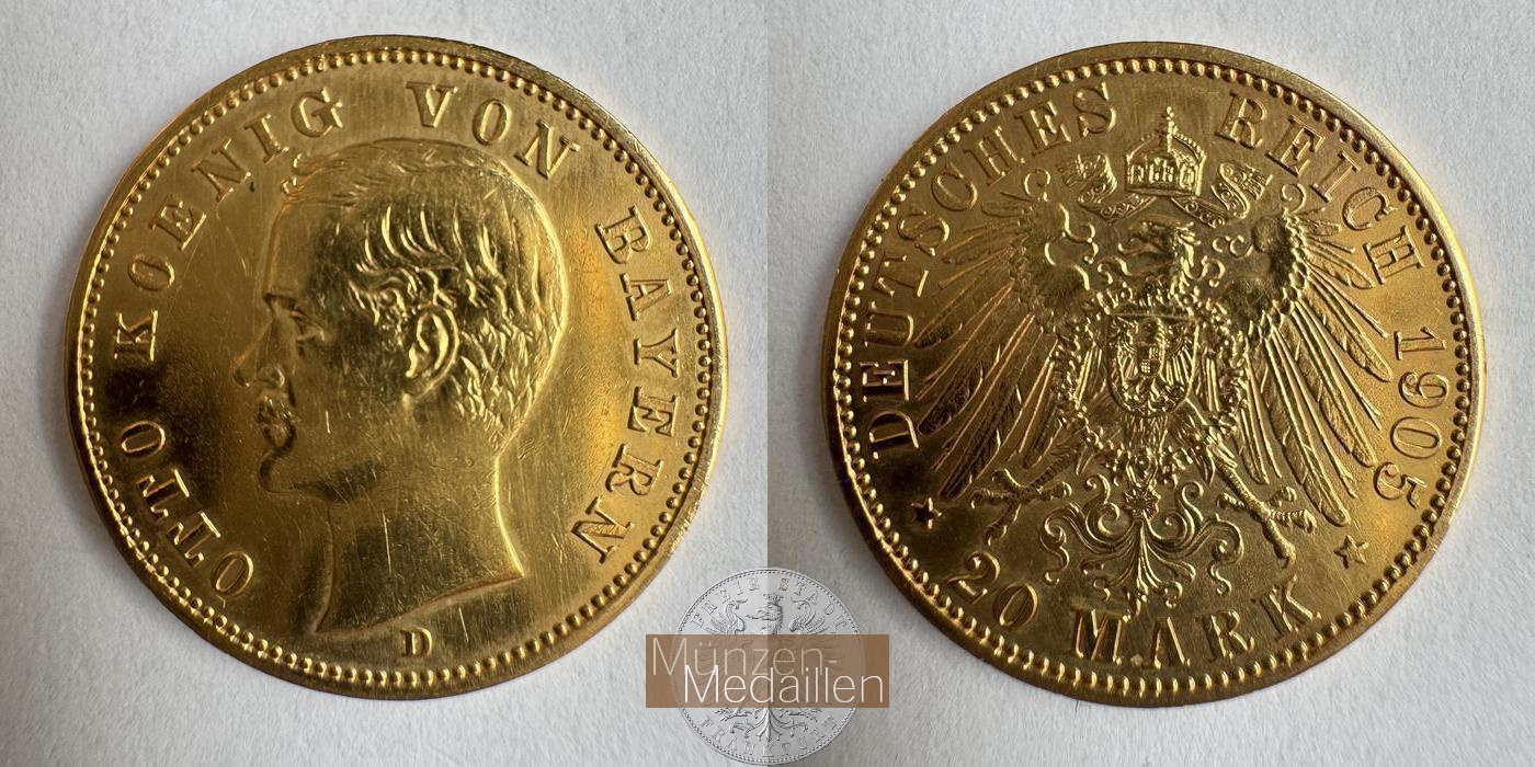 Bayern, Kaiserreich 20 Mark MM-Frankfurt KM#920 Feingold: 7,17g Otto 1905 D 
