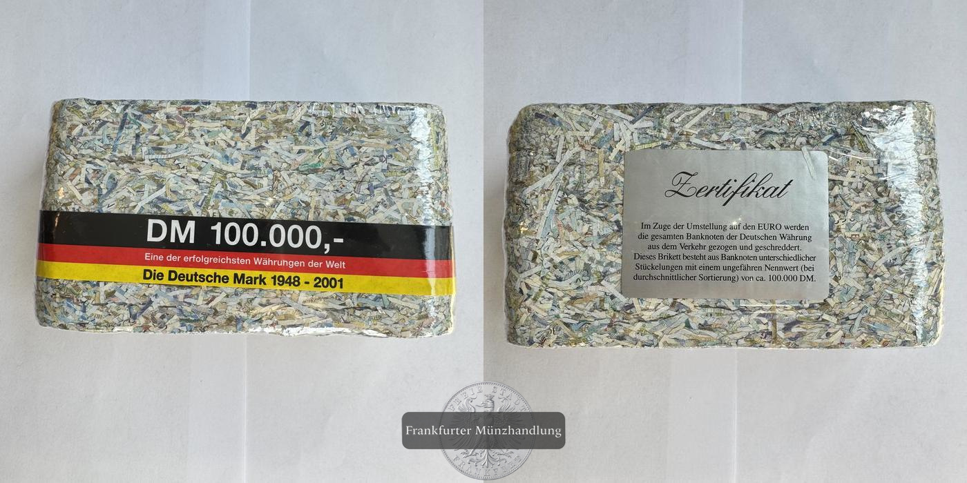  Deutschland Geschredderte DM Banknoten im Wert von ca. 100.000 DM FM-Frankfurt   