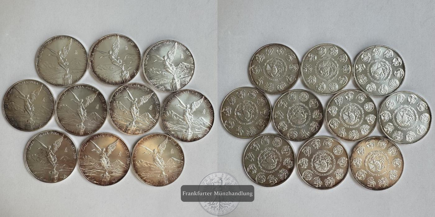  LOT: Mexico 10x 1 Onza Libertad Plata Pura 2009 FM-Frankfurt KM#639 Feinsilber: 311g   