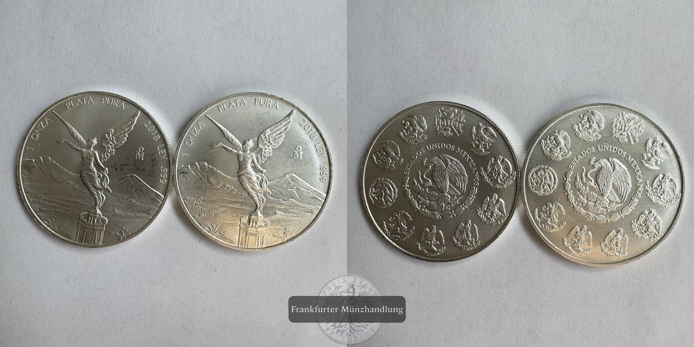  Mexico 2x 1 Onza Libertad Plata Pura 2018 FM-Frankfurt KM#639 Feinsilber: 62,2g   