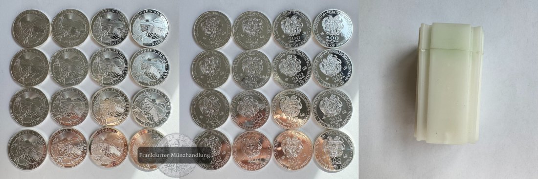  LOT: Armenien 16x 500 Dram Noah's Ark 2019/21/22 FM-Frankfurt KM#196 Feinsilber: 497,6g   