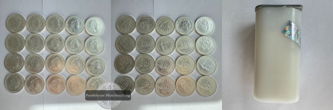  LOT: Cookinseln 20x 1 Dollar Elizabeth II (Bounty) 2014 FM-Frankfurt Feinsilber: 622g   