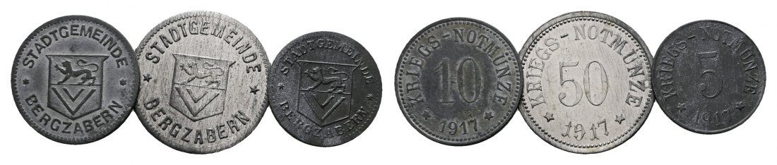  Bayern; Bergzabern; 3 Notmünzen 1917; WZ: 5, 10, 50;  Menzel 1804   