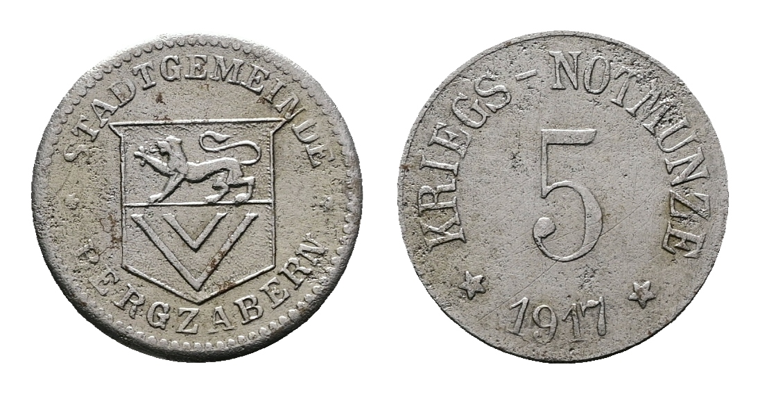  Bayern; Bergzabern; Krieges-Notmünze 1917; WZ: 5;  Menzel 1804.4; sehr selten   