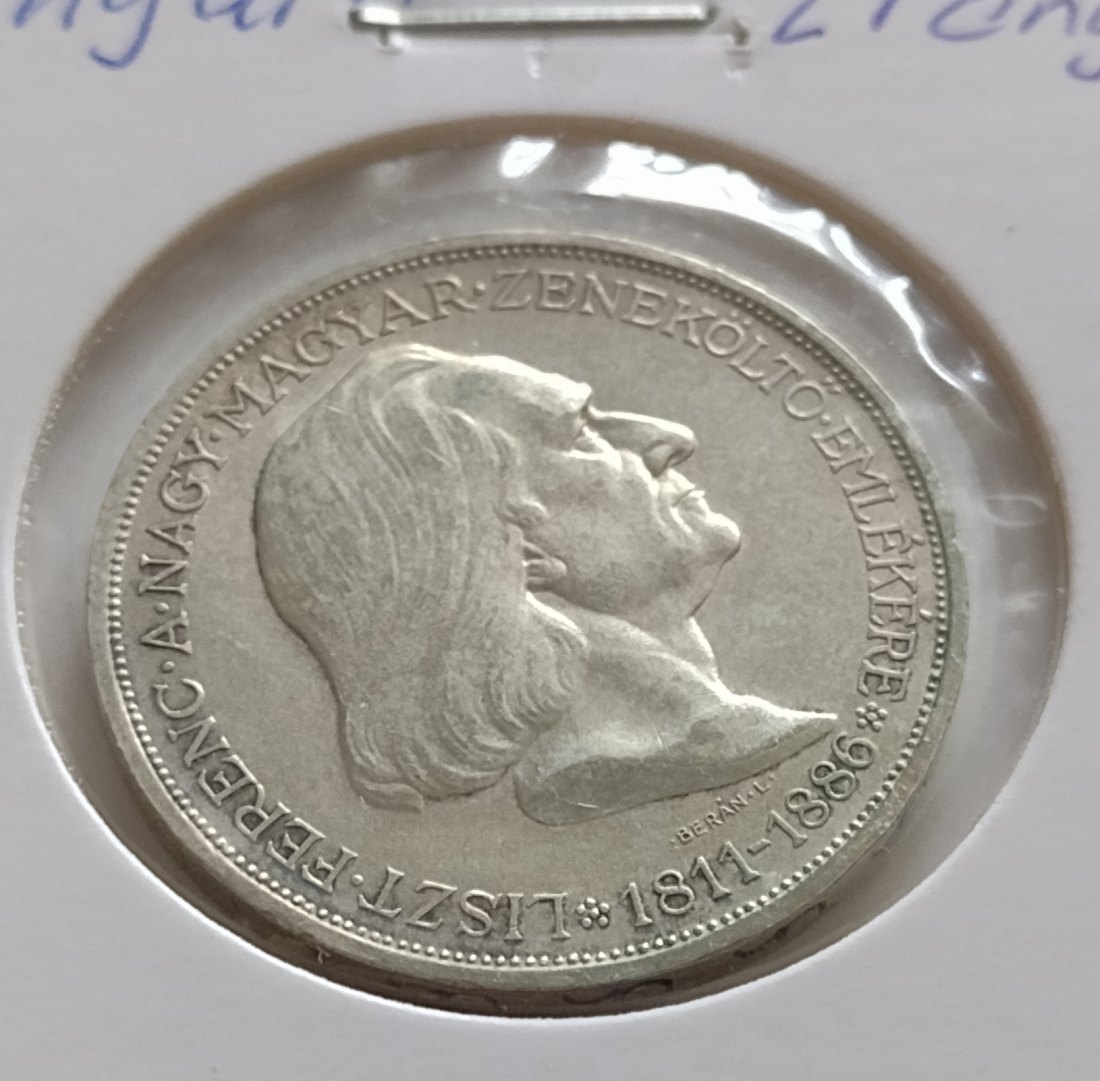  Ungarn, Silbermünze 2 pengö 1936, Franz Liszt Todestag   