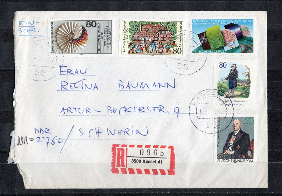  BRD 1983 Einschreiben mit Mi.1183-1187 Echt gelaufen   