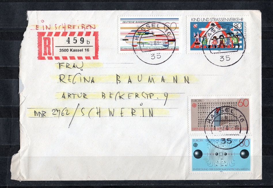  BRD 1983 Einschreiben mit Mi.1175-1176 + 1181-1182 Echt gelaufen   