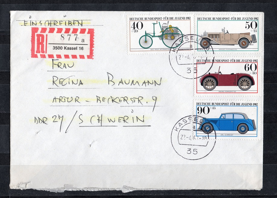  BRD 1982 Einschreiben mit Mi.1123-1126 Echt gelaufen   