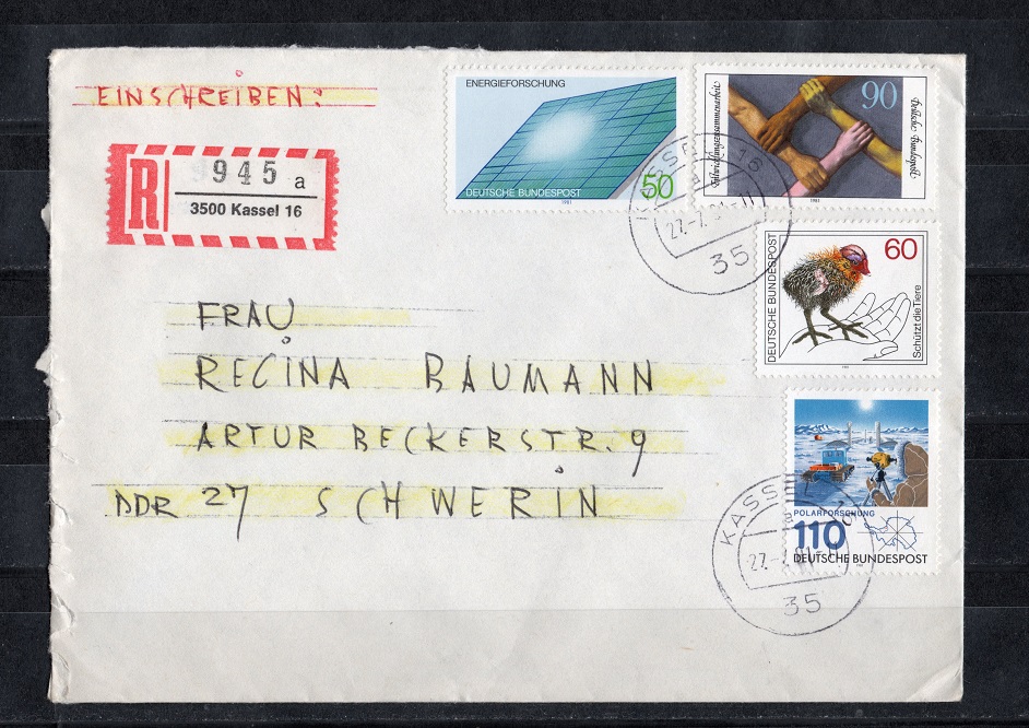  BRD 1981 Einschreiben mit Mi.1100-1103 Echt gelaufen   