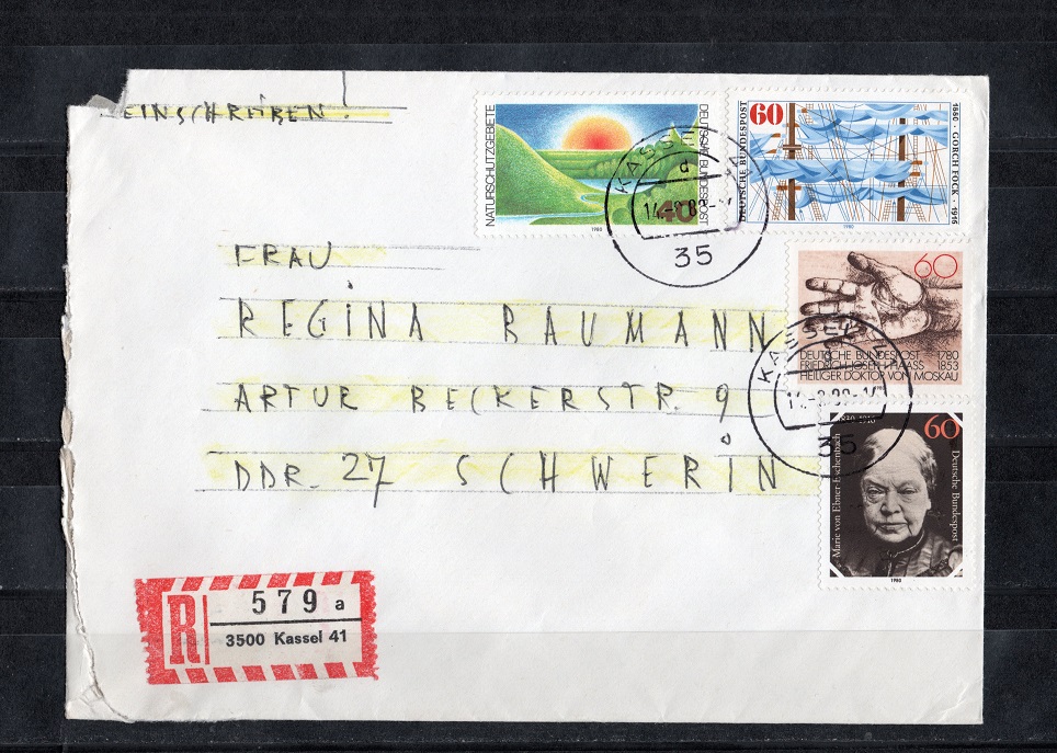  BRD 1980 Einschreiben mit Mi.1052 + 1056-1058 Echt gelaufen   