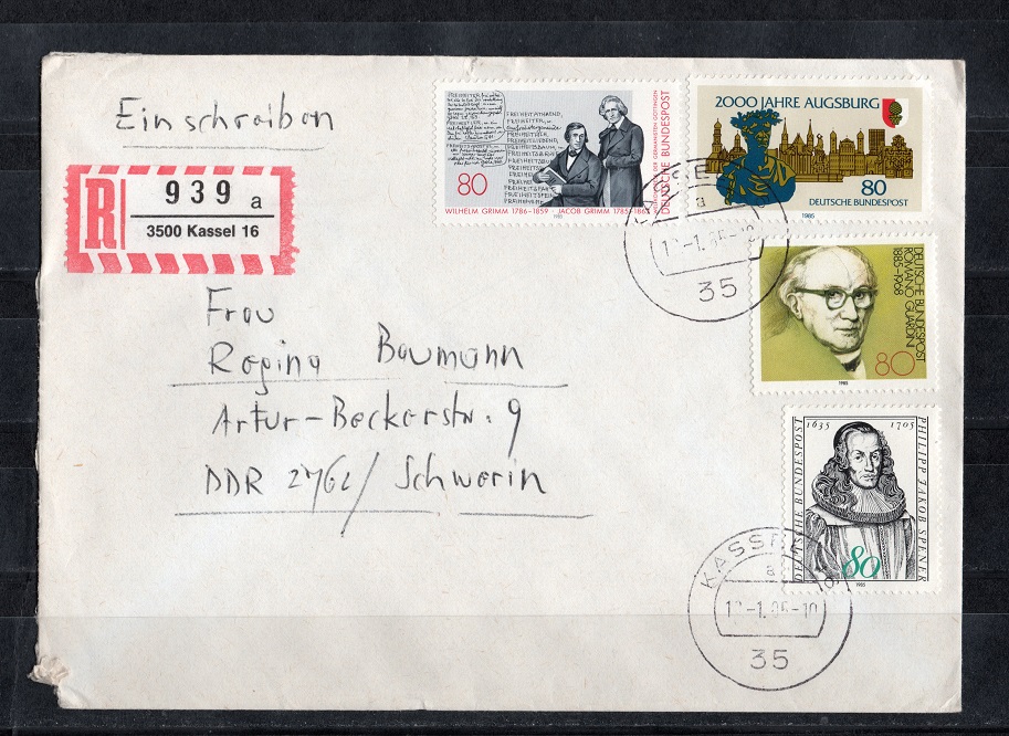  BRD 1985 Einschreiben mit Mi.1234-1237 Echt gelaufen   