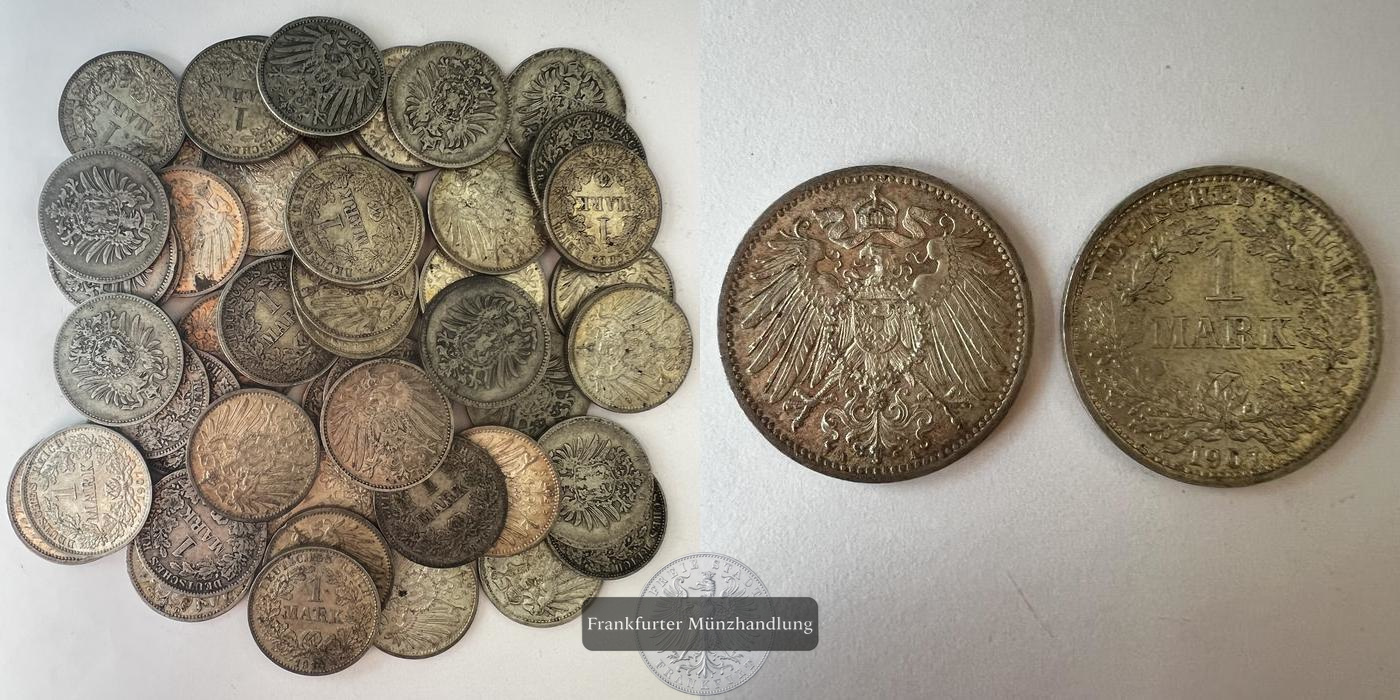  Deutschland 1 Mark (15x type 1 - 35x type 2) FM-Frankfurt KM#7 KM#14 Feinsilber: 274,5g   