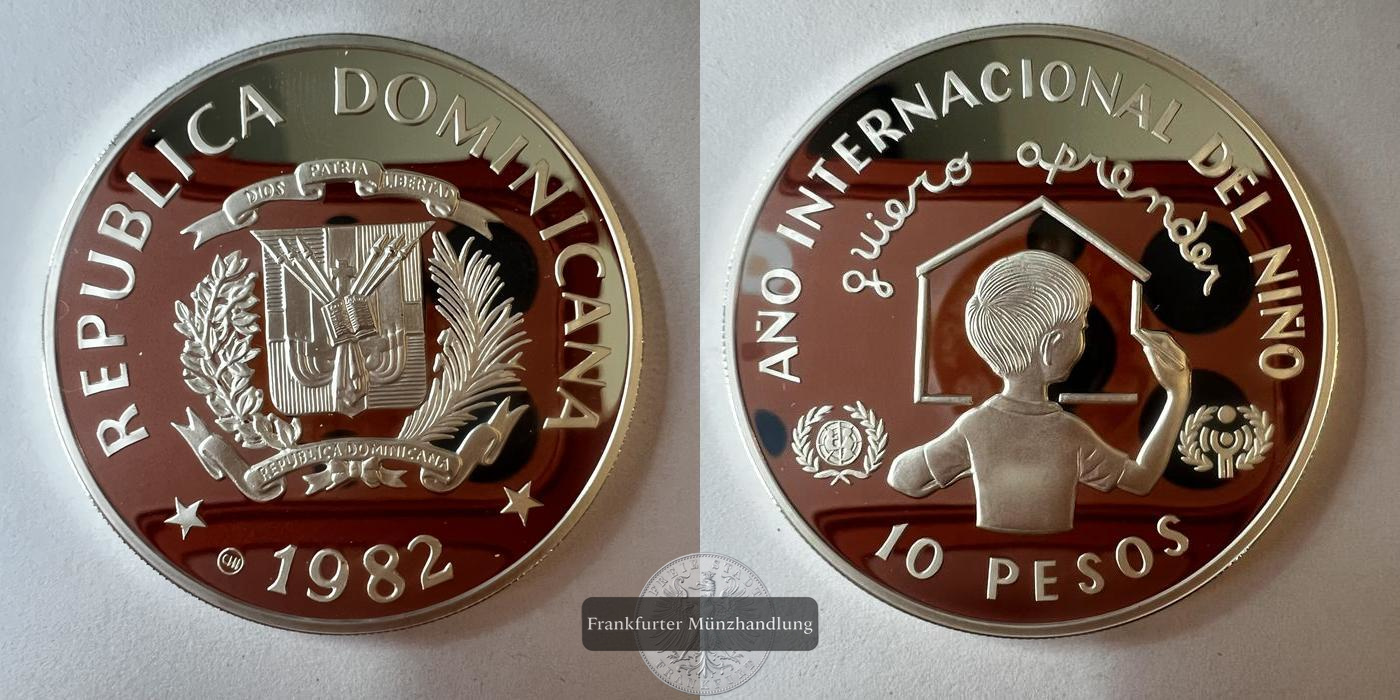  Dominikanische Republik 10 Pesos (IYC) 1982 Proof FM-FRANKFURT KM#57 Feinsilber: 21.58g   