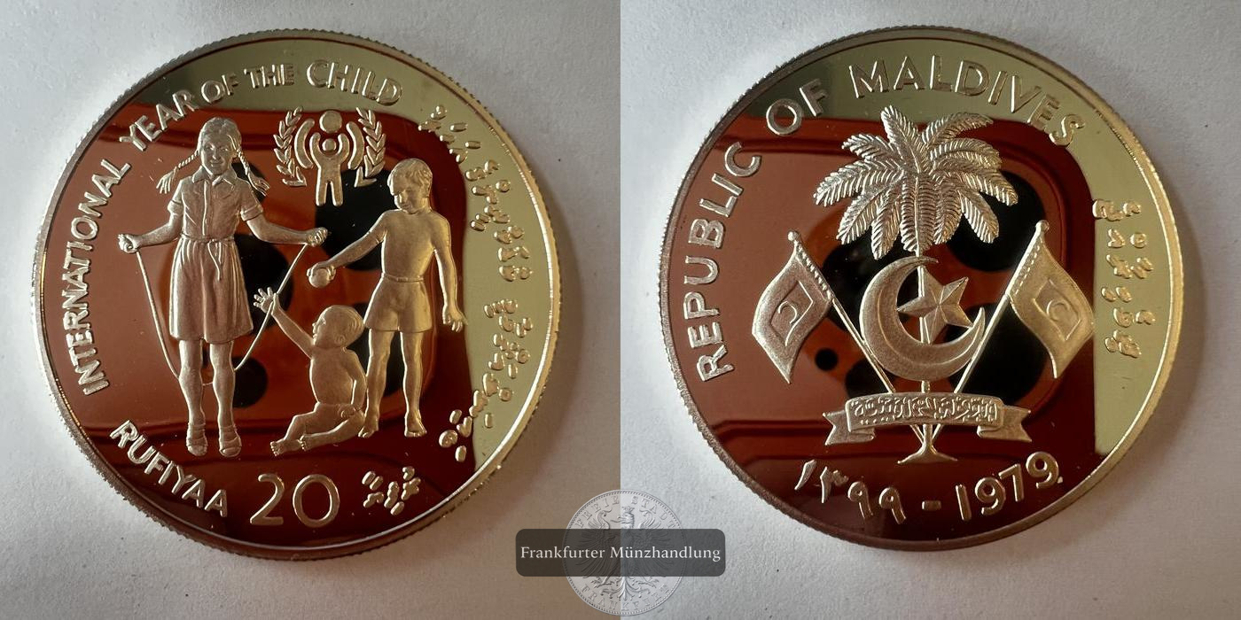  Malediven 20 Rufiyaa (IYC) 1399 (1979) Proof FM-FRANKFURT KM#61 Feinsilber: 26.18g   