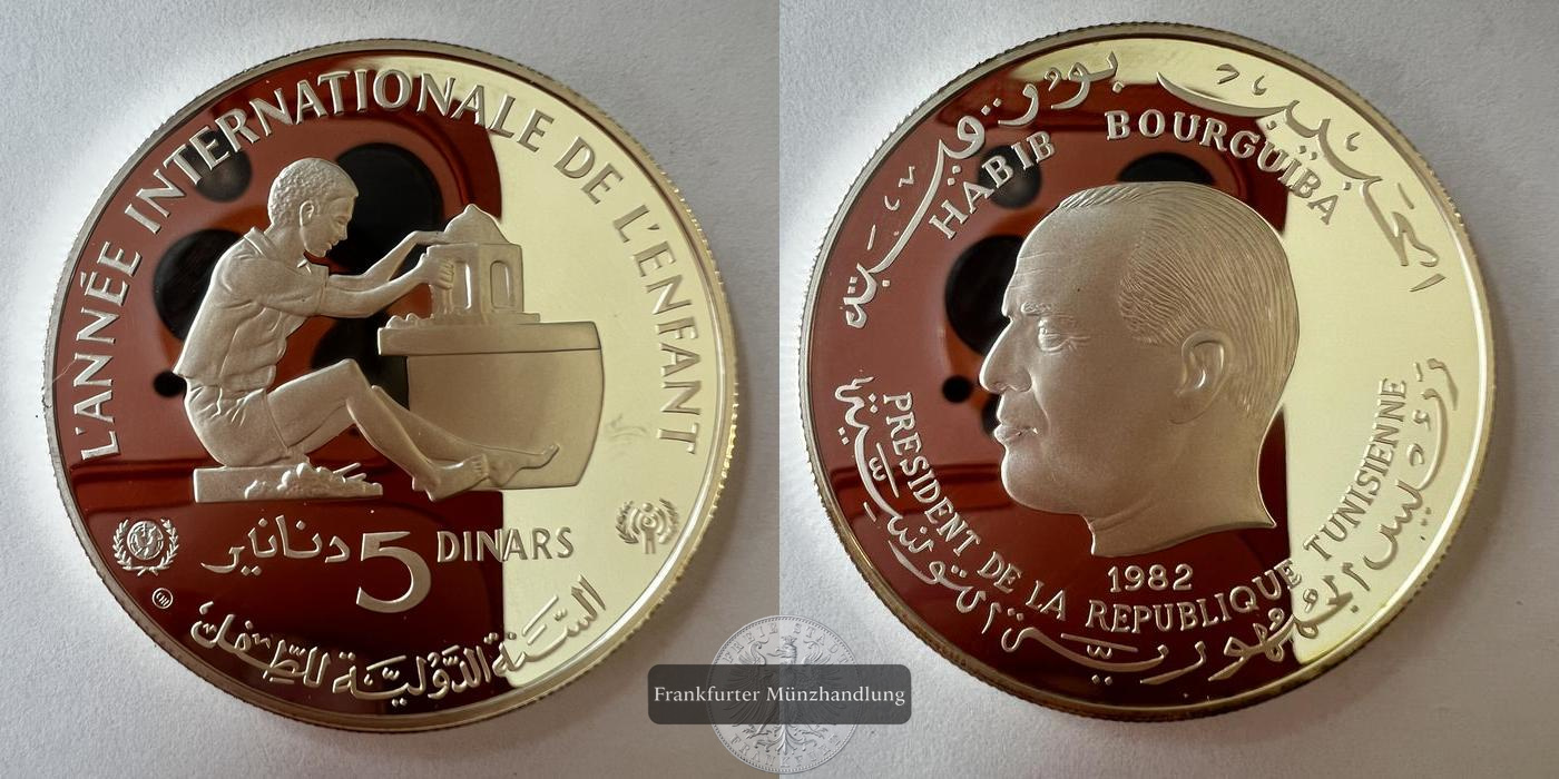  Tunesien 5 Dinars 1982 (International Year of the Child)Proof FM-FRANKFURT KM#313 Finesilber: 25,17g   