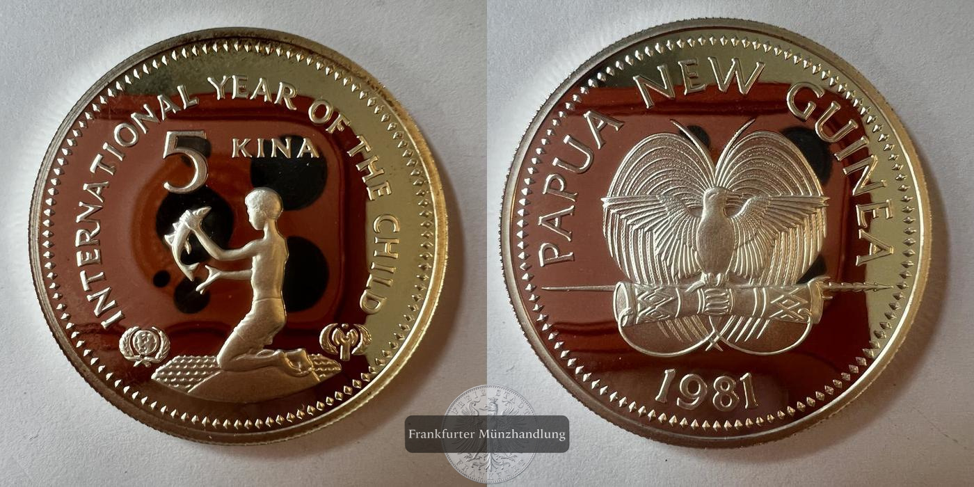  Papua Neuguinea 5 Kina - Elizabeth II 1981 (Children) Proof FM-FRANKFURT KM#18 Finesilber: 13,8g   