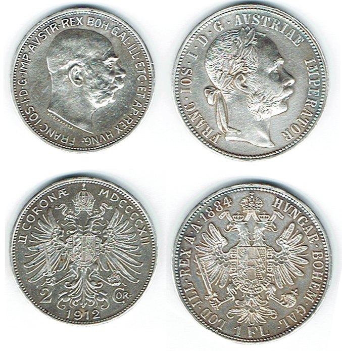 SZAIVERT KAISERREICH ÖSTERREICH FRANZ JOSEPH GULDEN 1884 2 KRONEN 1912 4 KREUZER 1861 A   