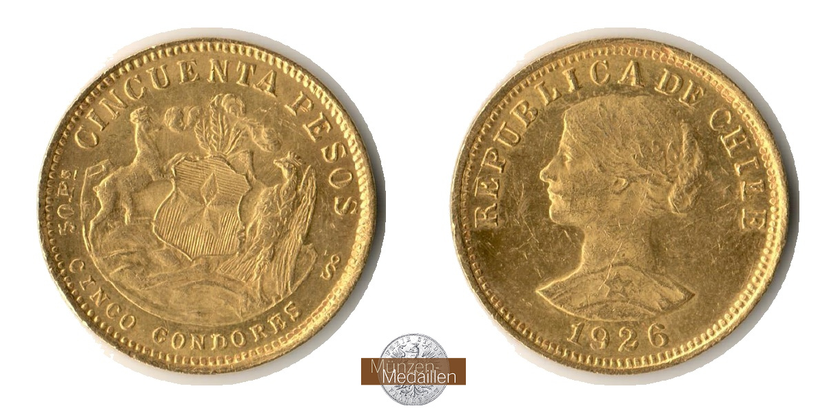 Chile MM-Frankfurt Feingold: 9.15g 50 Pesos 1926 