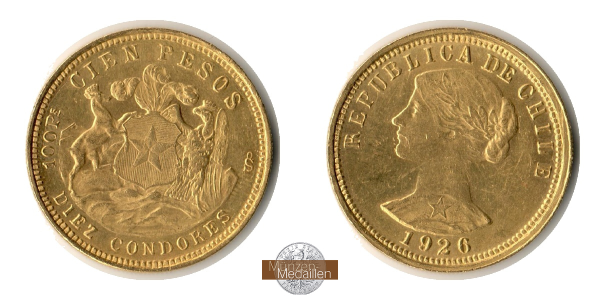  Chile 100 Pesos 1926 MM-Frankfurt KM#170 Feingold: 18,3g   