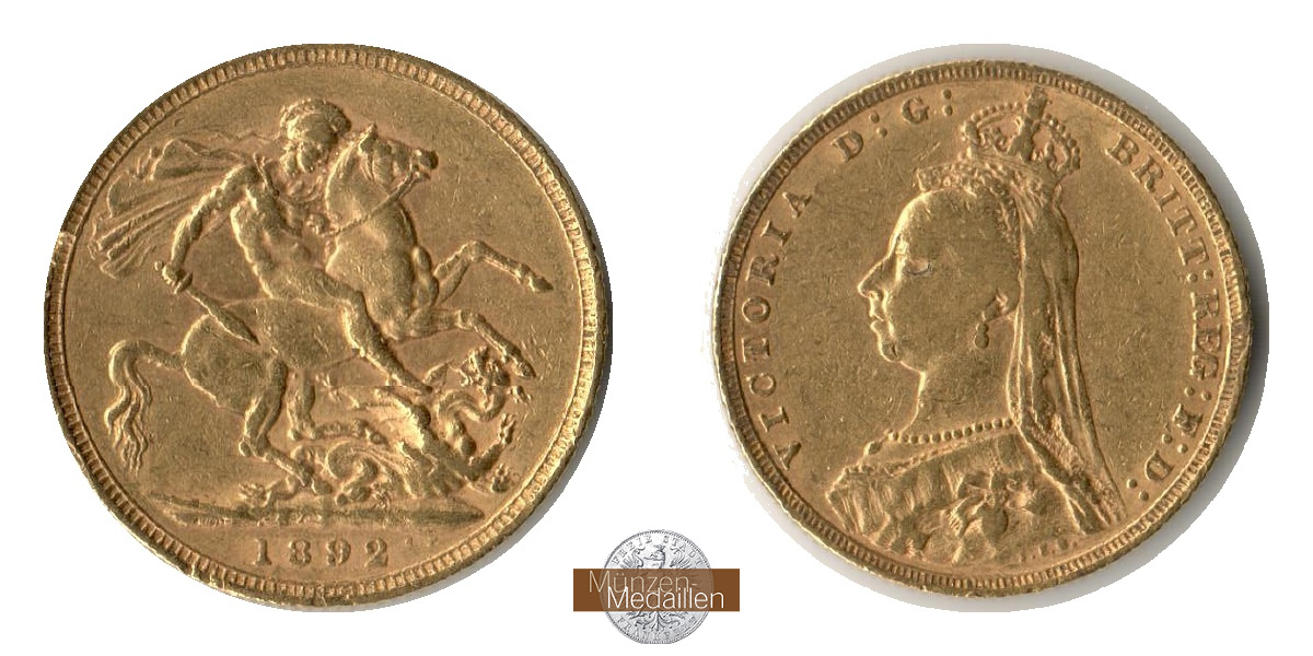 Grossbritannien, Victoria 1837-1901. MM-Frankfurt Feingold: 7,32g Sovereign 1892 