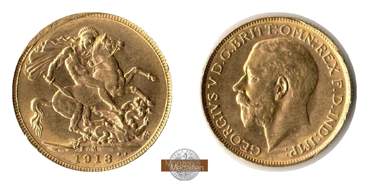 Grossbritannien.  Sovereign MM-Frankfurt  Feingold: 7,32g Georg V. 1910-1936 1918 
