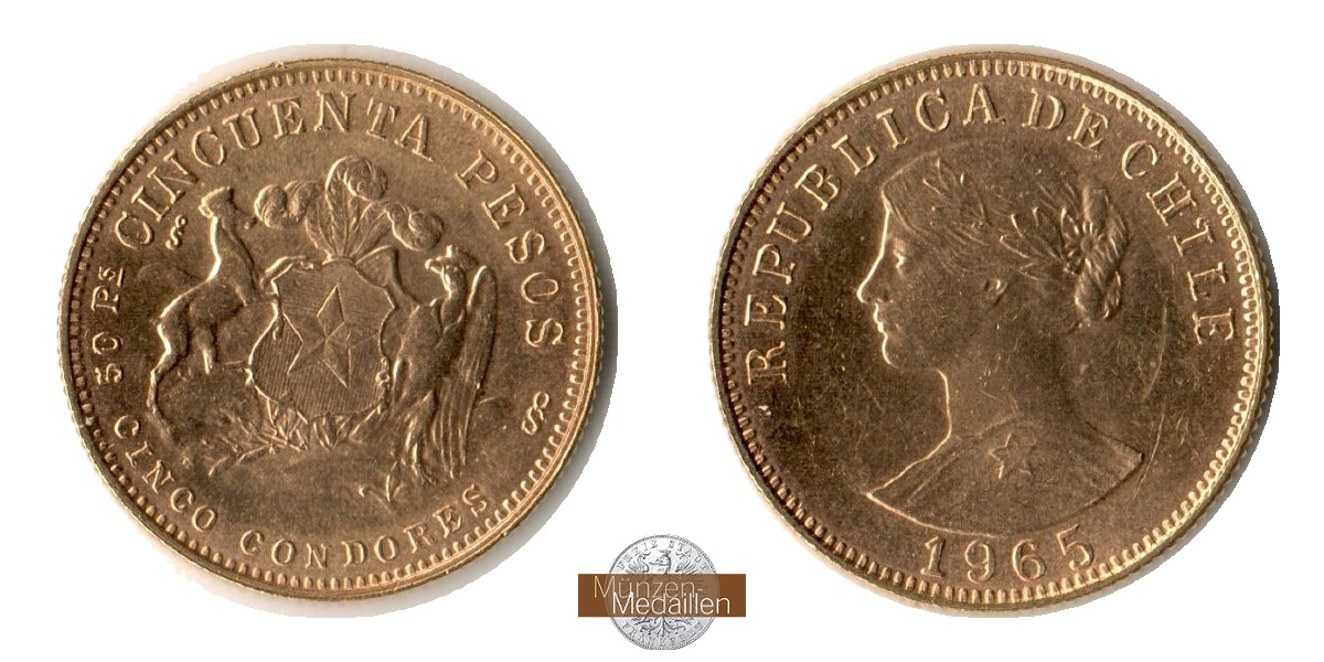 Chile MM-Frankfurt Feingold: 9,15g 50 Pesos 1965 