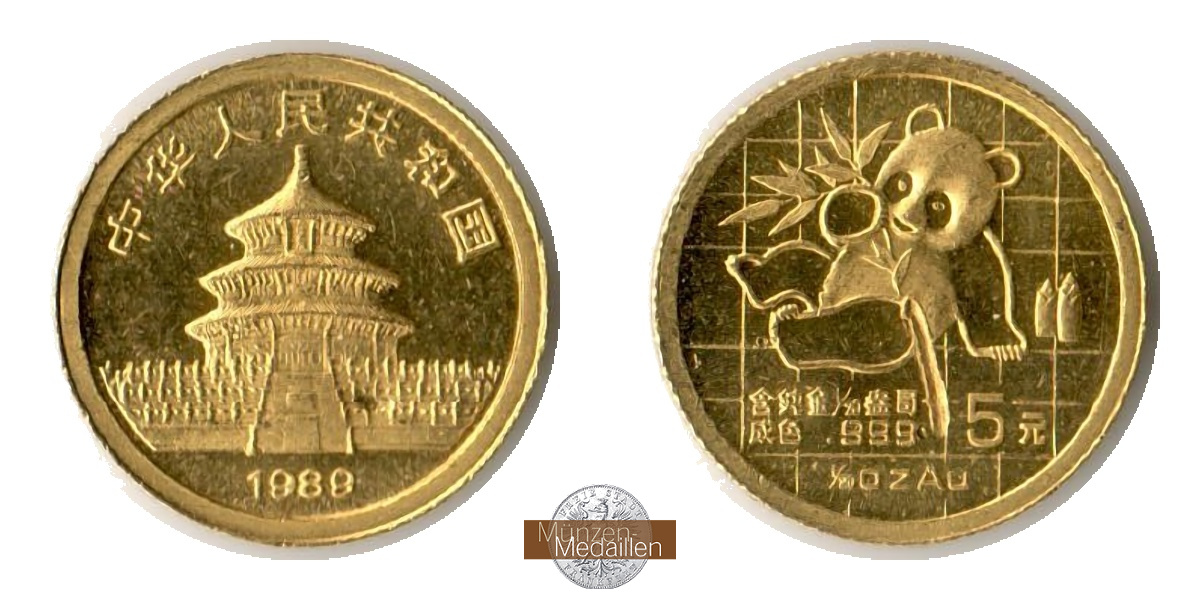 China MM-Frankfurt Feingold: 1,56g 5 Yuan Panda 1989 