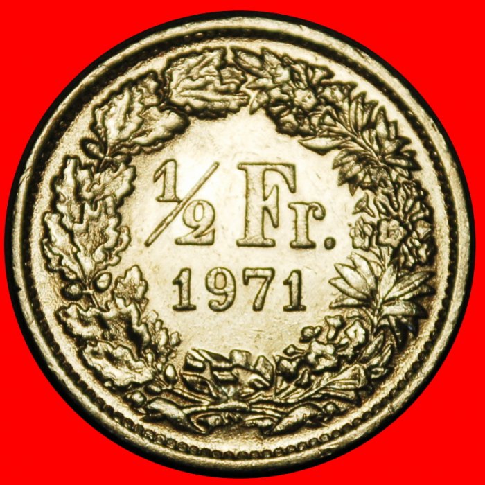 Ⰺ NOT SILVER (1850-2026): SWITZERLAND ★ 1/2 FRANC 1971 MINT LUSTRE! DIES I B★LOW START ★ NO RESERVE!