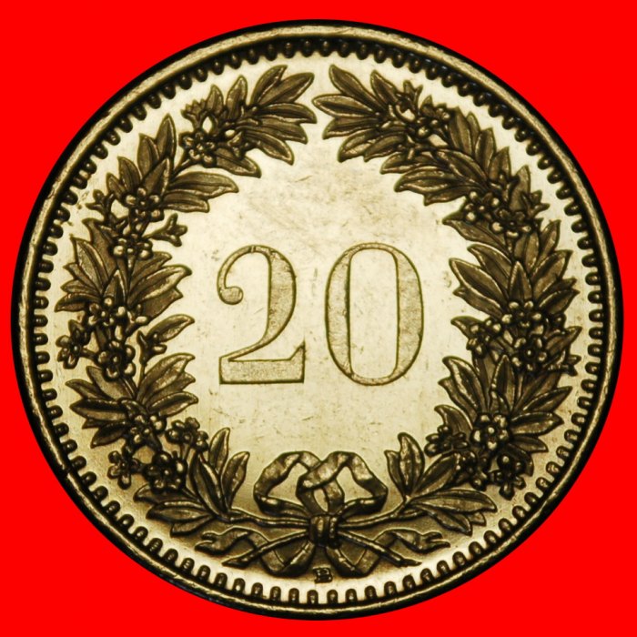 Ⰺ LIBERTY (1881-2026): SWITZERLAND★ 20 RAPPENS 2015B! DIES II B! MINT LUSTRE★LOW START ★ NO RESERVE!