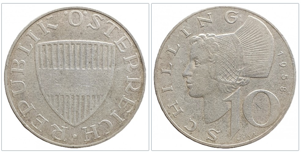  Österreich 10 Schilling 1958 – Silbermünze 4,8 g fein   