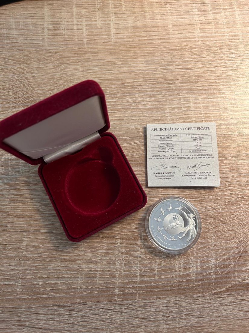  2005 Latvia 1 Lats Silver Proof - Baron Münchhausen / Barons Minhauzens - CoA + Box   