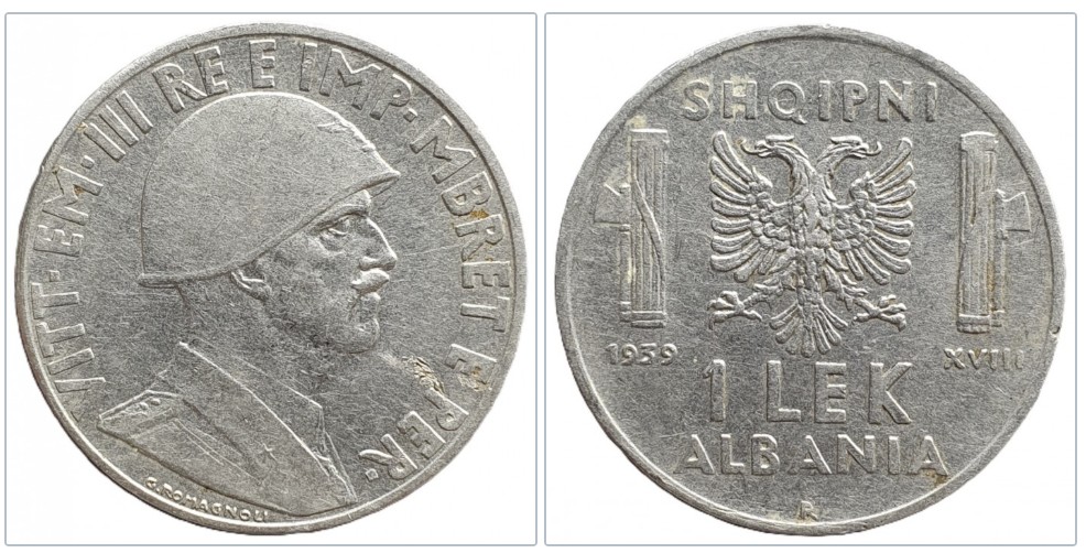  Albanien 1 Lek, 1939 Italienische Besatzung Magnetisch   