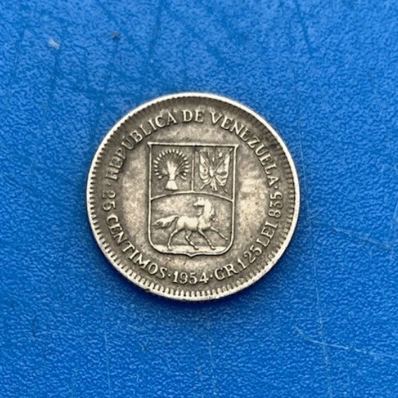  SILBER - Venezuela 25 Céntimos 1954 Simón Bolívar Wappen 835er   