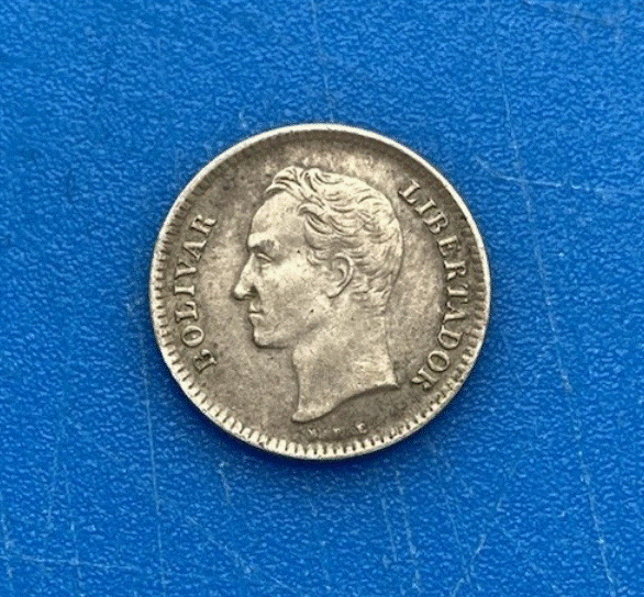 SILBER - Venezuela 25 Céntimos 1954 Simón Bolívar Wappen 835er   