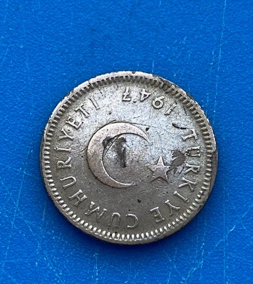  SILBER - Türkei 50 Kuruş 1947 Halbmond & Stern Lorbeerkranz   